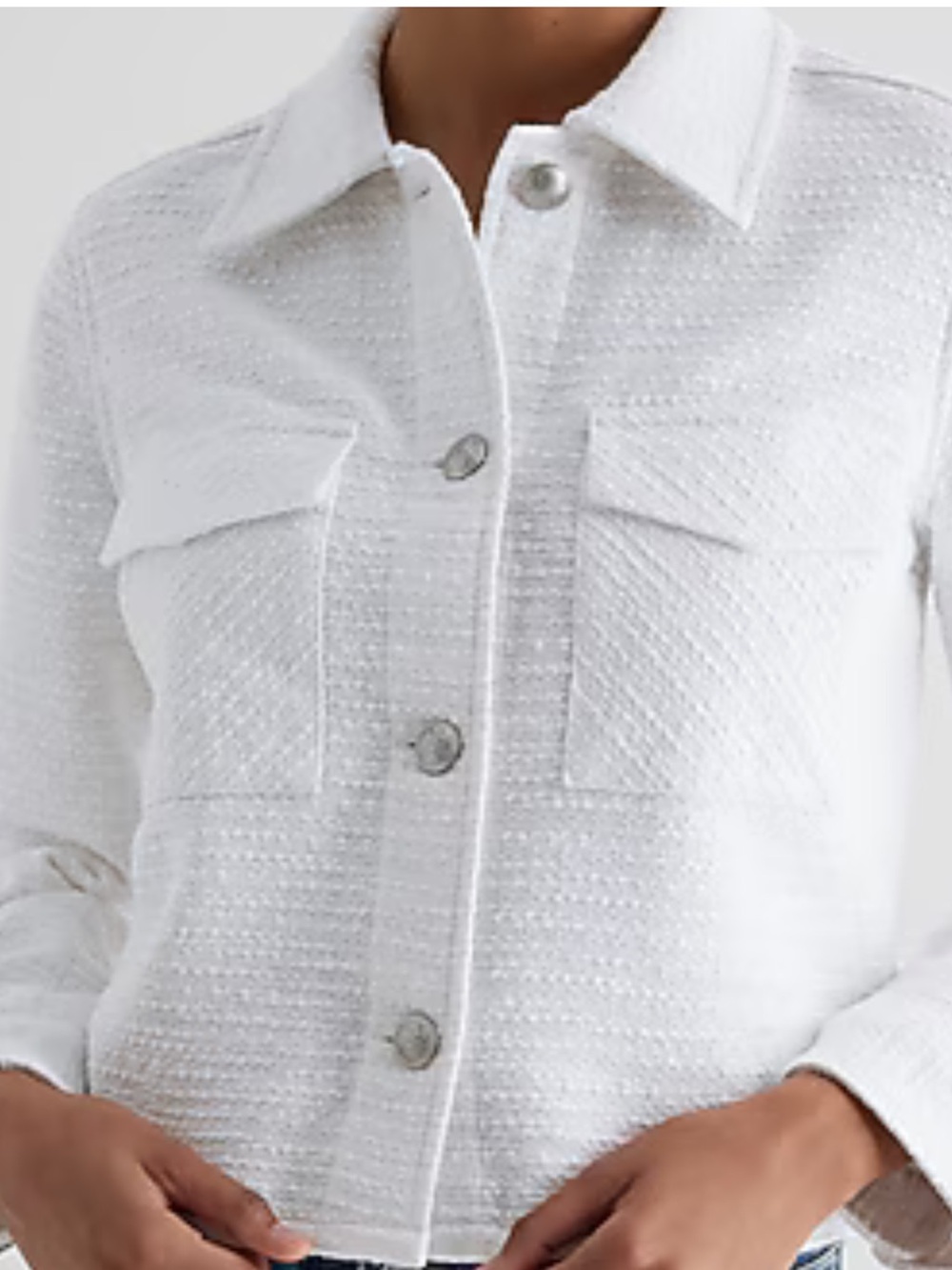 Express White Textured Cropped Button Jacket
